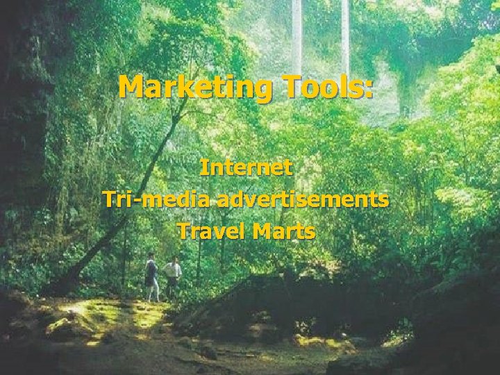 Marketing Tools: Internet Tri-media advertisements Travel Marts 