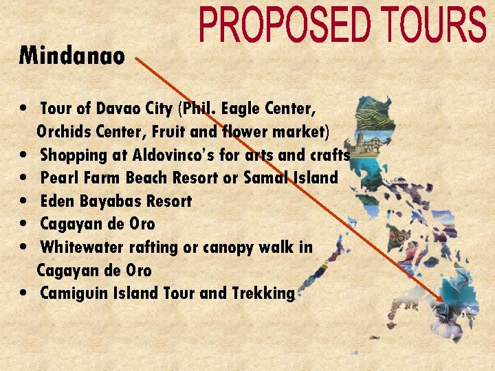 Mindanao • Tour of Davao City (Phil. Eagle Center, Orchids Center, Fruit and flower