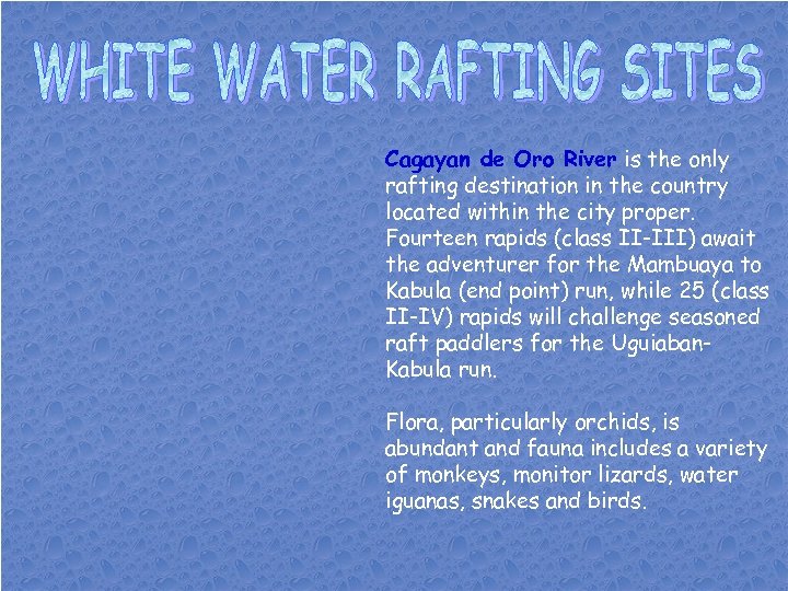 Cagayan de Oro River is the only rafting destination in the country located within