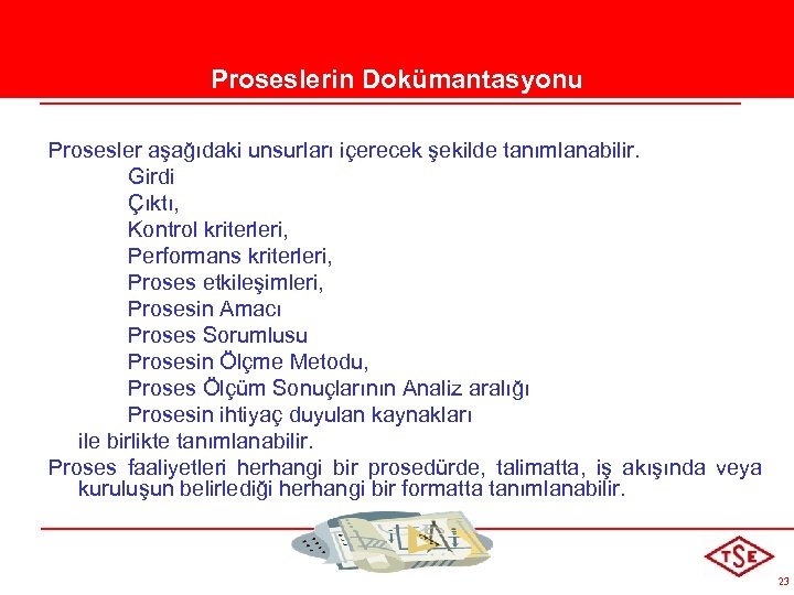 Dış Kaynaklı Dokümanlar Proseslerin Dokümantasyonu Prosesler aşağıdaki unsurları içerecek şekilde tanımlanabilir. Girdi Çıktı, Kontrol