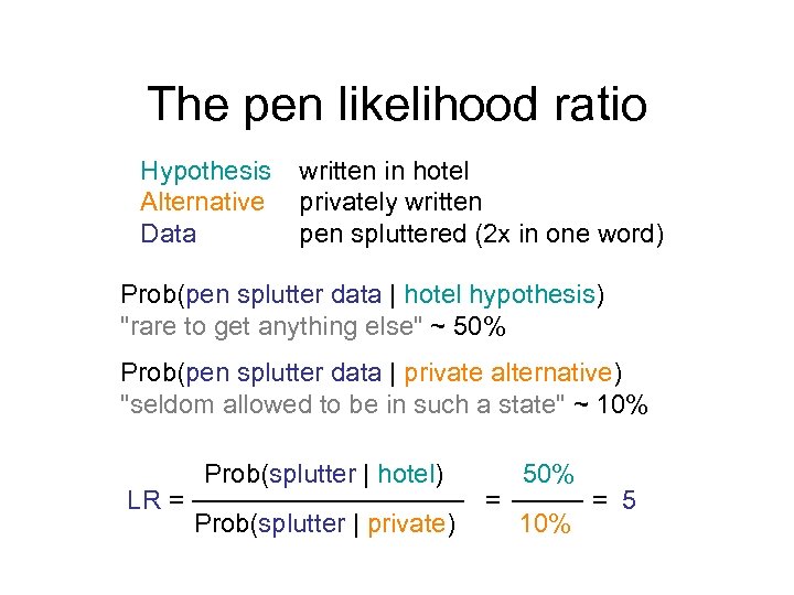 The pen likelihood ratio Hypothesis Alternative Data written in hotel privately written pen spluttered