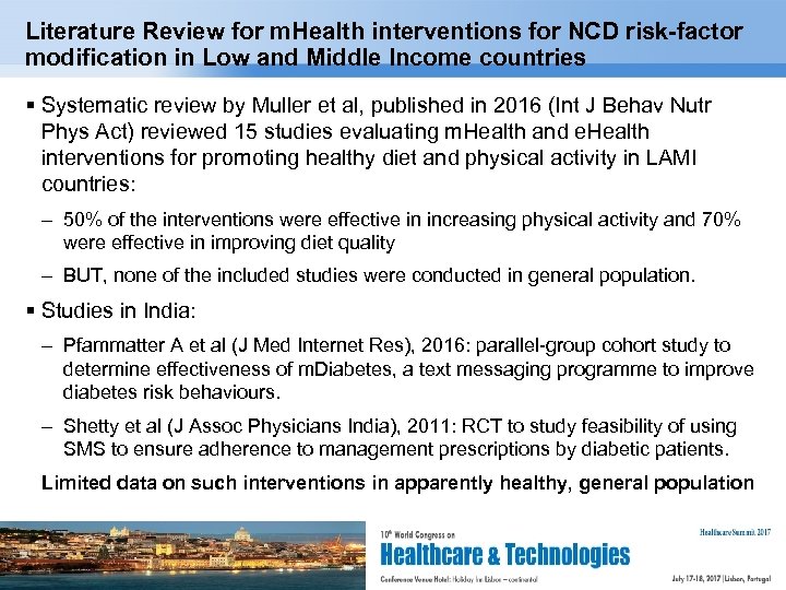 Literature Review for m. Health interventions for NCD risk-factor modification in Low and Middle