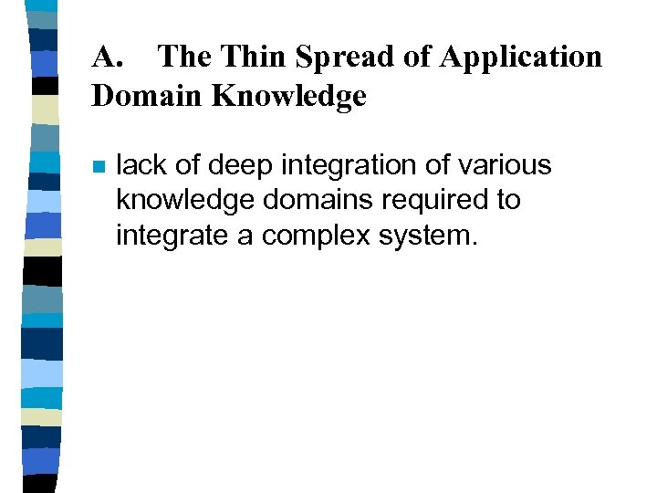 A. The Thin Spread of Application Domain Knowledge n lack of deep integration of