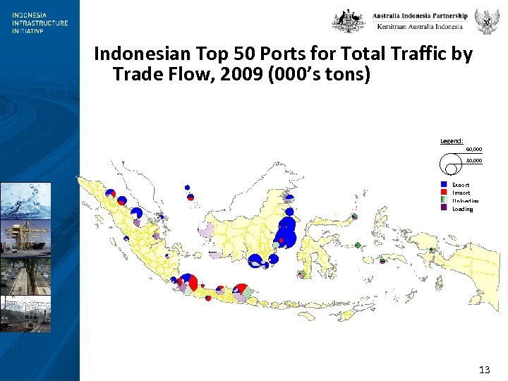Indonesian Top 50 Ports for Total Traffic by Trade Flow, 2009 (000’s tons) Legend: