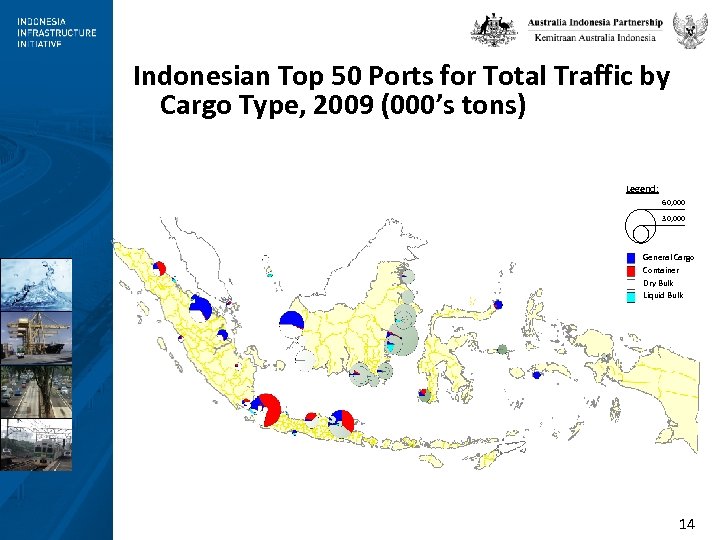 Indonesian Top 50 Ports for Total Traffic by Cargo Type, 2009 (000’s tons) Legend: