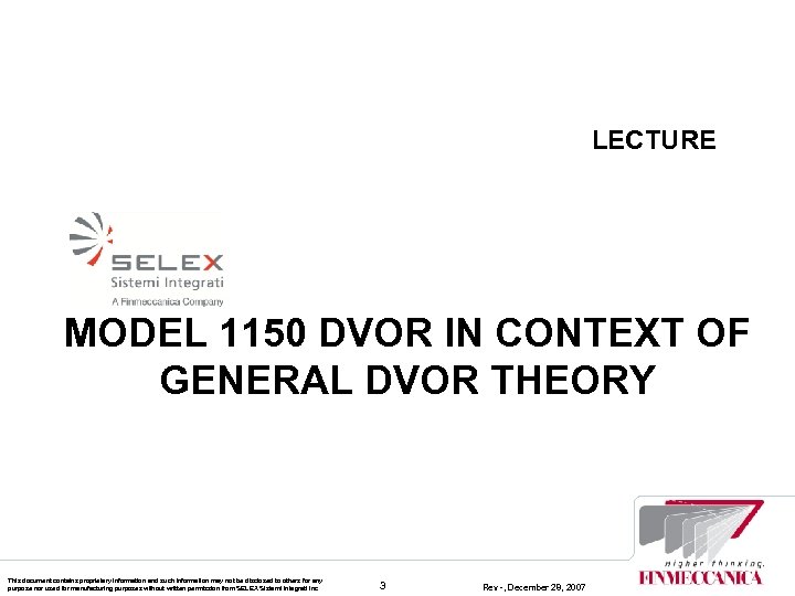 LECTURE MODEL 1150 DVOR IN CONTEXT OF GENERAL DVOR THEORY This document contains proprietary