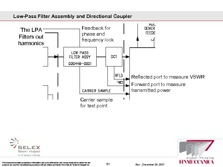 Low-Pass Filter Assembly and Directional Coupler The LPA Filters out harmonics Feedback for phase