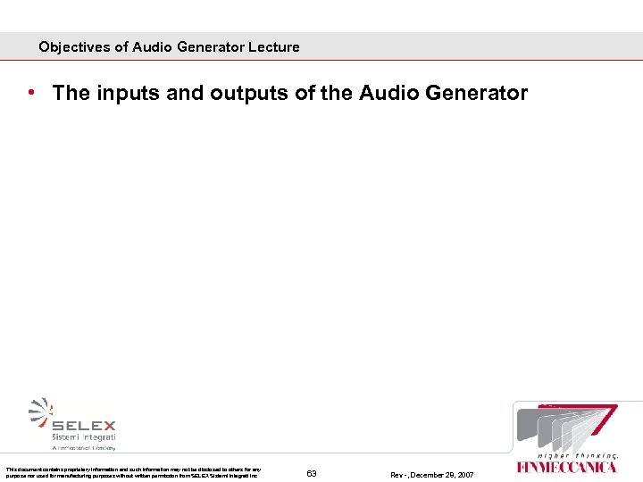 Objectives of Audio Generator Lecture • The inputs and outputs of the Audio Generator