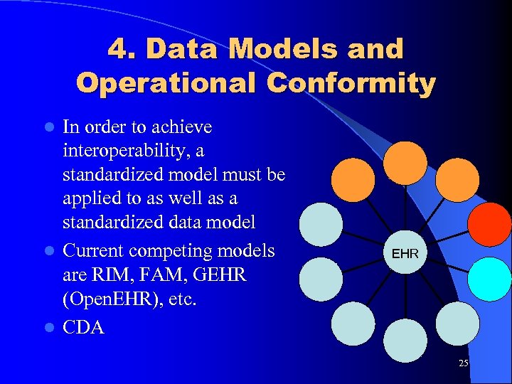 4. Data Models and Operational Conformity In order to achieve interoperability, a standardized model