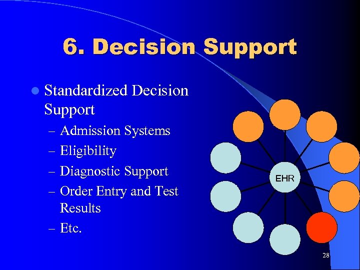 6. Decision Support l Standardized Decision Support – Admission Systems – Eligibility – Diagnostic