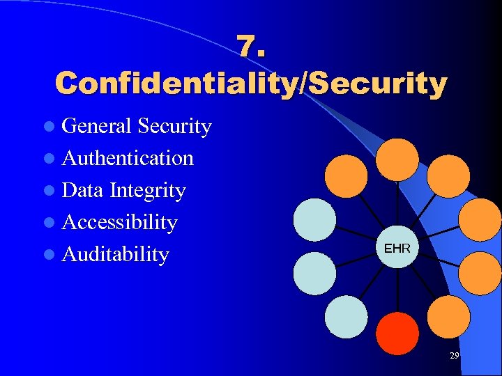 7. Confidentiality/Security l General Security l Authentication l Data Integrity l Accessibility l Auditability