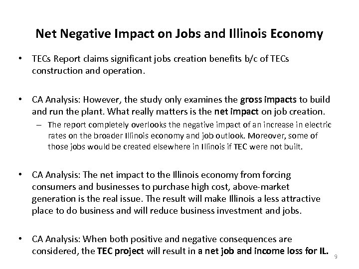 Net Negative Impact on Jobs and Illinois Economy • TECs Report claims significant jobs