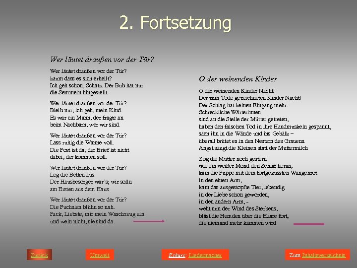 2. Fortsetzung Wer läutet draußen vor der Tür? kaum dass es sich erhellt? Ich
