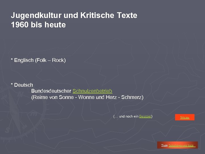 Jugendkultur und Kritische Texte 1960 bis heute * Englisch (Folk – Rock) * Deutsch