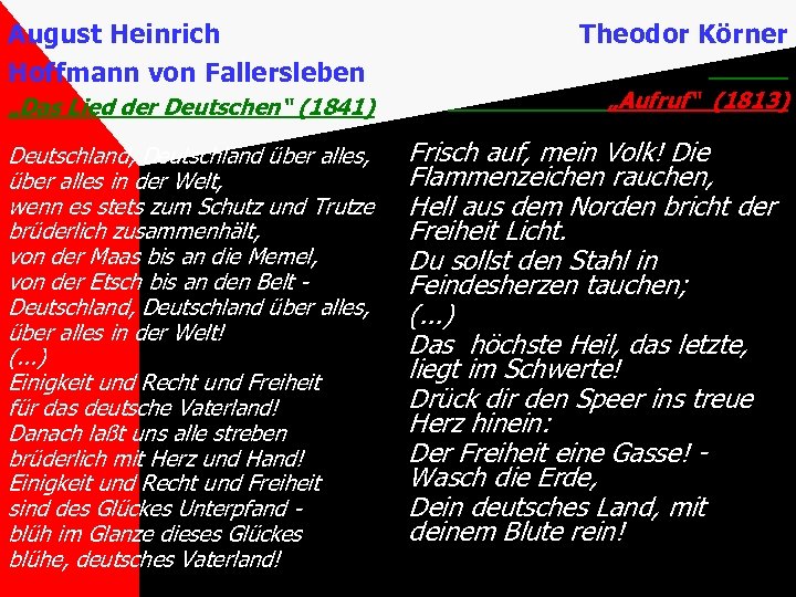 August Heinrich Hoffmann von Fallersleben „Das Lied der Deutschen“ (1841) Deutschland, Deutschland über alles,