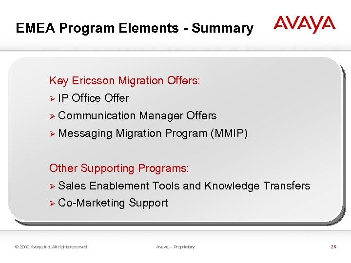 EMEA Program Elements - Summary Key Ericsson Migration Offers: Ø IP Office Offer Ø