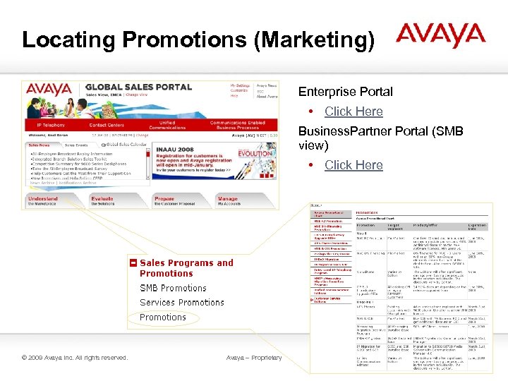 Locating Promotions (Marketing) Enterprise Portal • Click Here Business. Partner Portal (SMB view) •