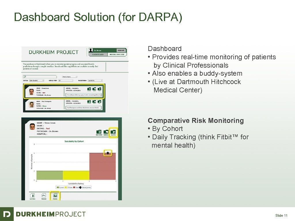 Dashboard Solution (for DARPA) Dashboard • Provides real-time monitoring of patients by Clinical Professionals