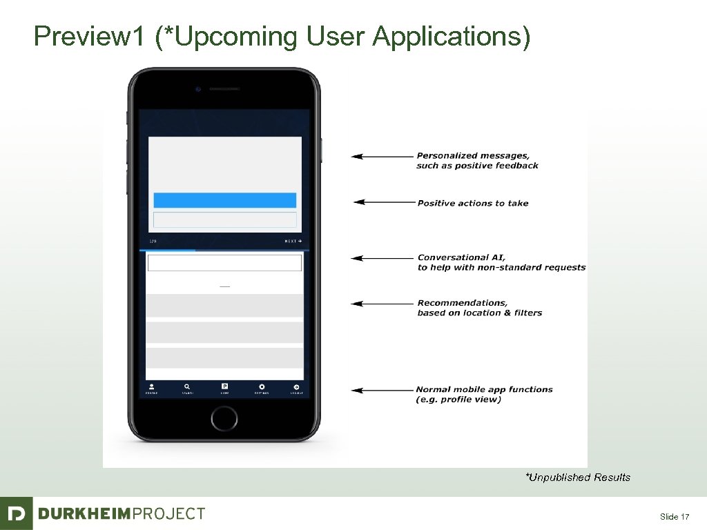 Preview 1 (*Upcoming User Applications) *Unpublished Results Slide 17 
