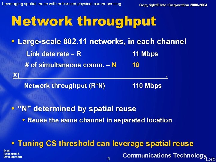 Leveraging spatial reuse with enhanced physical carrier sensing Copyright© Intel Corporation 2000 -2004 Network