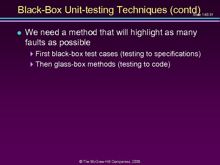 Black-Box Unit-testing Techniques (contd) Slide 14 B. 81 l We need a method that