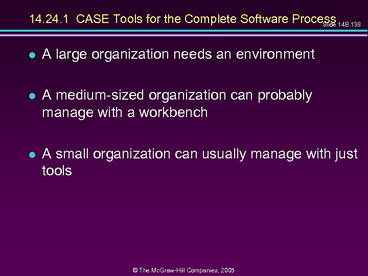 14. 24. 1 CASE Tools for the Complete Software Process 14 B. 138 Slide