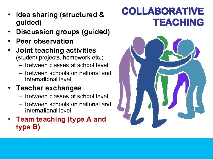  • Idea sharing (structured & guided) • Discussion groups (guided) • Peer observation