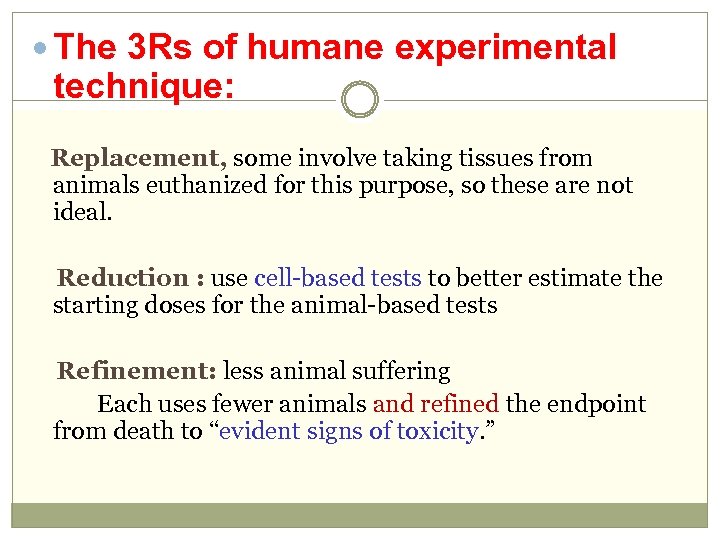  The 3 Rs of humane experimental technique: Replacement, some involve taking tissues from
