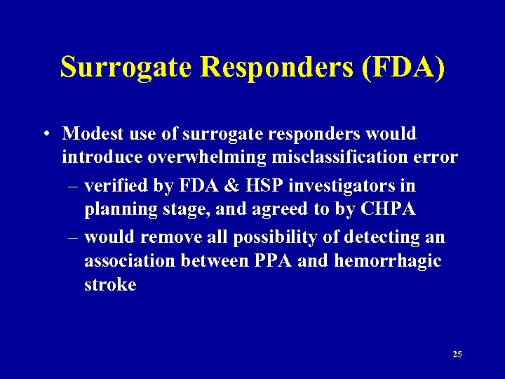 Surrogate Responders (FDA) • Modest use of surrogate responders would introduce overwhelming misclassification error