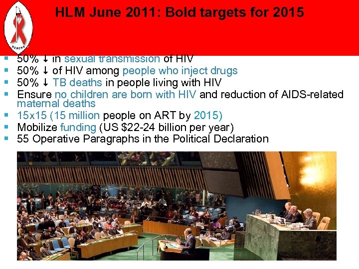 HLM June 2011: Bold targets for 2015 50% in sexual transmission of HIV 50%