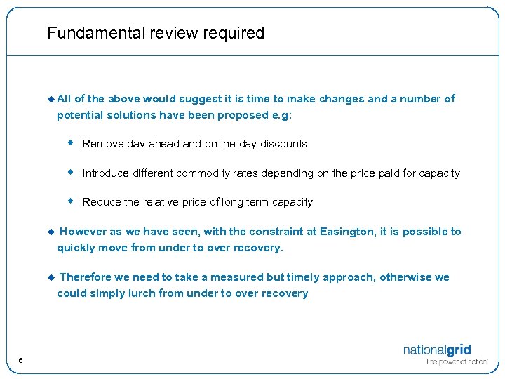 Fundamental review required All of the above would suggest it is time to make