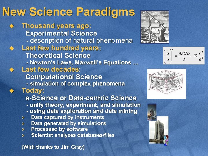 New Science Paradigms u u Thousand years ago: Experimental Science - description of natural
