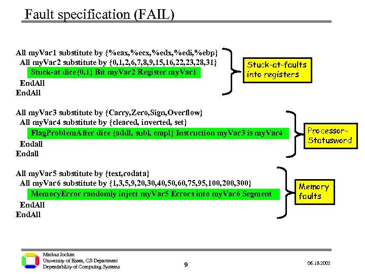 Fault specification (FAIL) All my. Var 1 substitute by {%eax, %ecx, %edi, %ebp} All