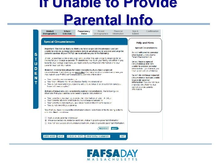 If Unable to Provide Parental Info 