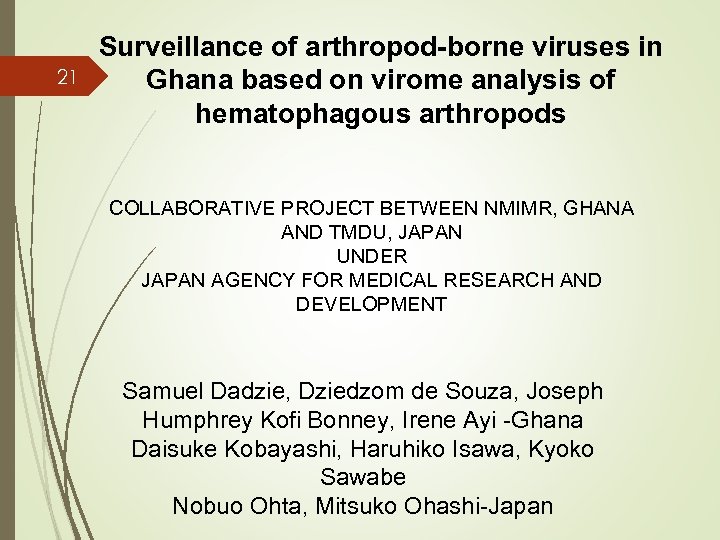 21 Surveillance of arthropod-borne viruses in Ghana based on virome analysis of hematophagous arthropods