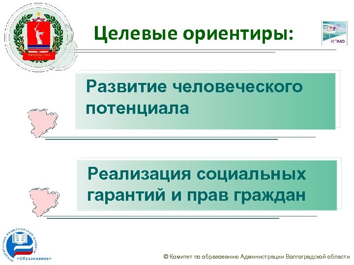 Целевые ориентиры: Развитие человеческого потенциала Реализация социальных гарантий и прав граждан © Комитет по