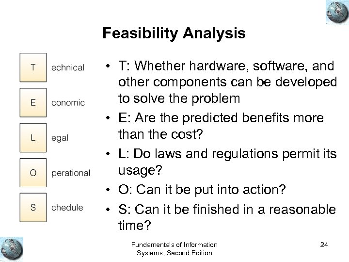 Feasibility Analysis • T: Whether hardware, software, and other components can be developed to