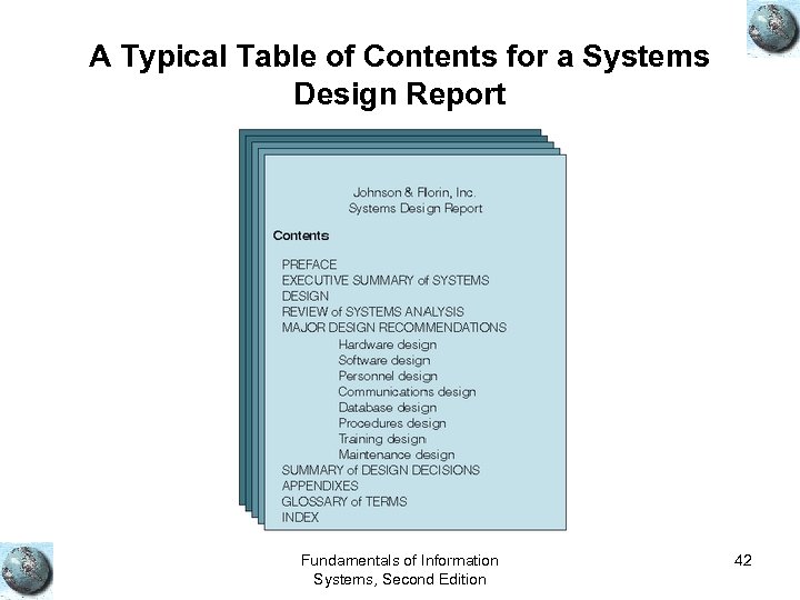 A Typical Table of Contents for a Systems Design Report Fundamentals of Information Systems,