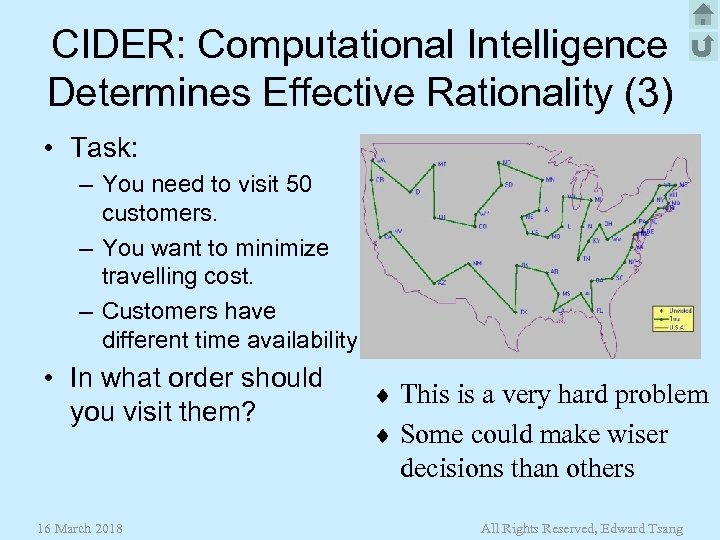CIDER: Computational Intelligence Determines Effective Rationality (3) • Task: – You need to visit