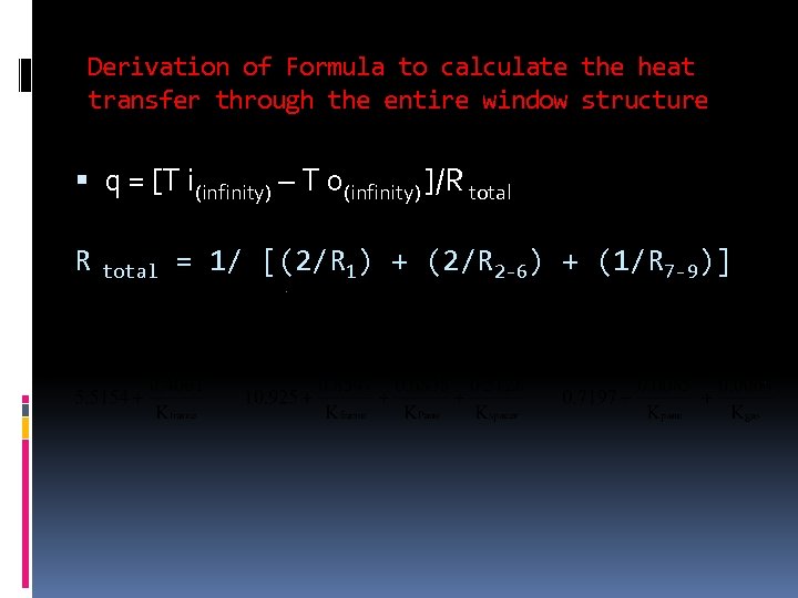 Derivation of Formula to calculate the heat transfer through the entire window structure q