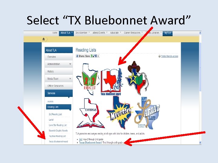 Select “TX Bluebonnet Award” 