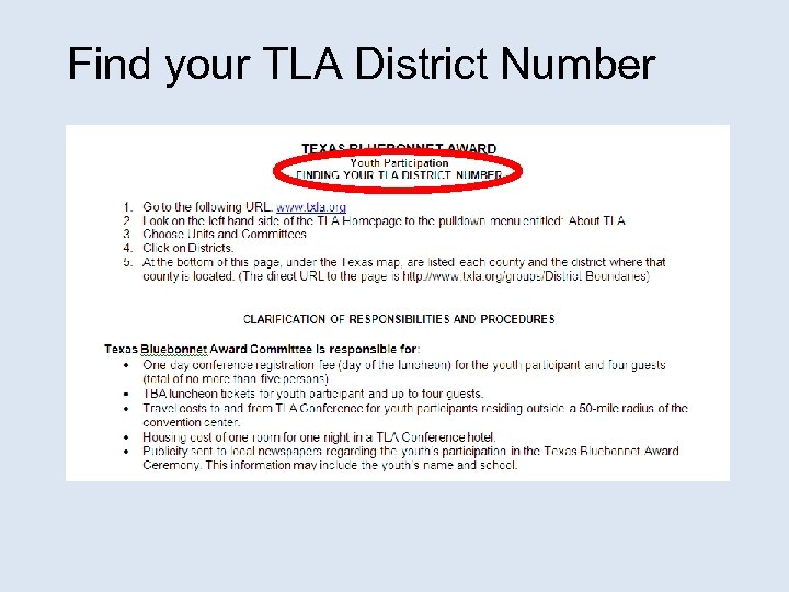 Find your TLA District Number 