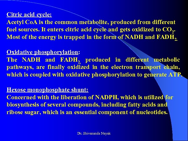 Citric acid cycle: Acetyl Co. A is the common metabolite, produced from different fuel