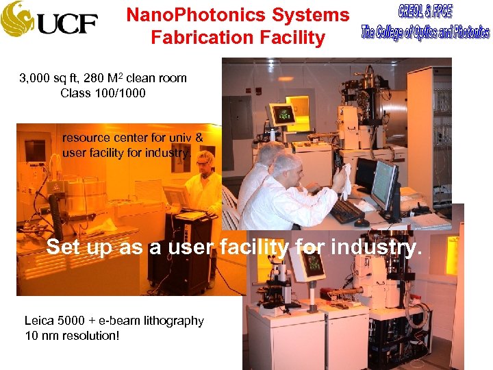 Nano. Photonics Systems Fabrication Facility 3, 000 sq ft, 280 M 2 clean room