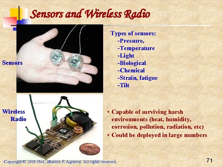 Sensors and Wireless Radio Sensors Wireless Radio Types of sensors: -Pressure, -Temperature -Light -Biological