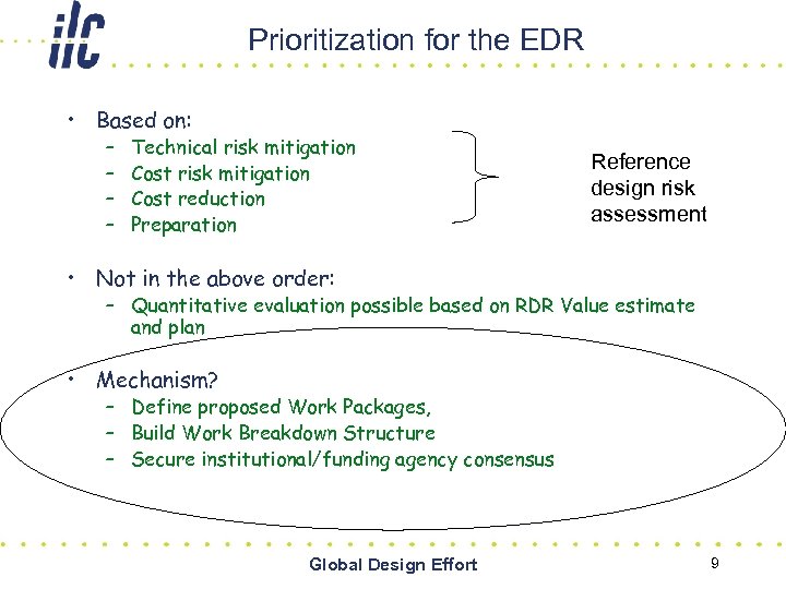 Prioritization for the EDR • Based on: – – Technical risk mitigation Cost reduction