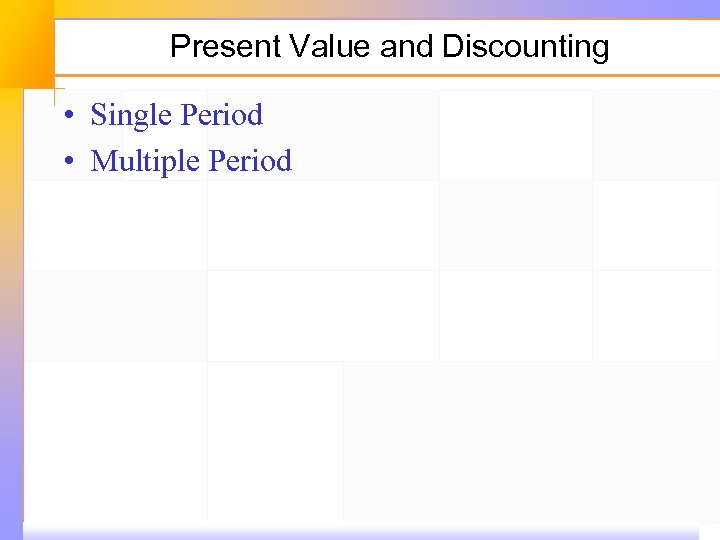 Present Value and Discounting • Single Period • Multiple Period 