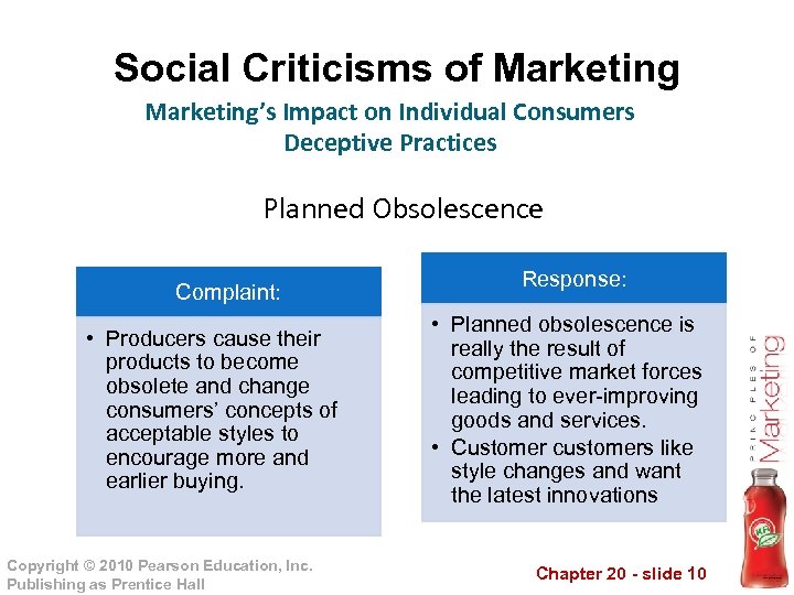 Social Criticisms of Marketing’s Impact on Individual Consumers Deceptive Practices Planned Obsolescence Complaint: •