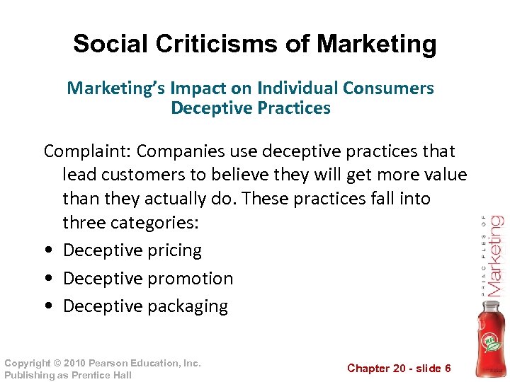 Social Criticisms of Marketing’s Impact on Individual Consumers Deceptive Practices Complaint: Companies use deceptive