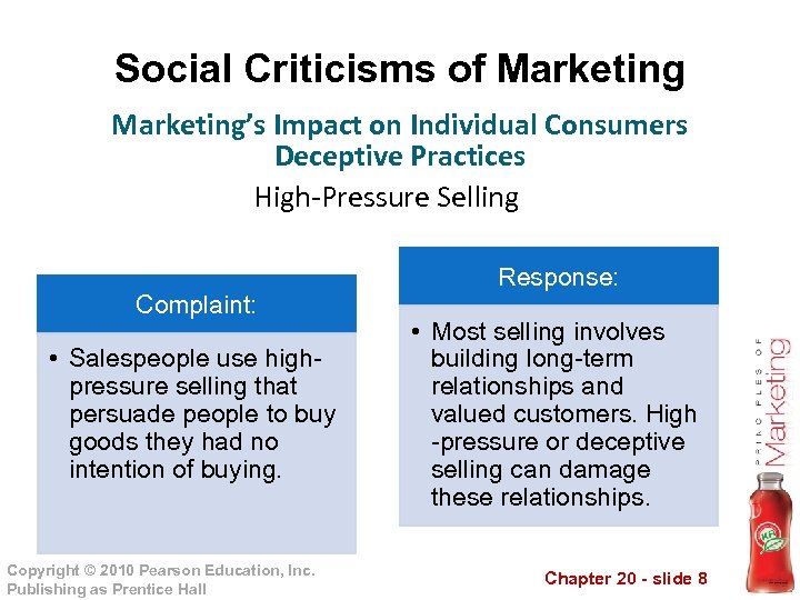 Social Criticisms of Marketing’s Impact on Individual Consumers Deceptive Practices High-Pressure Selling Complaint: •